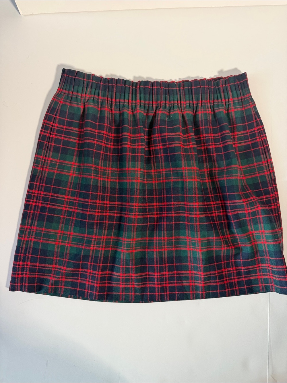 J Crew sz 12 Women's Red & Green Plaid Mini Skirt - Elastic Waist Holiday Winter